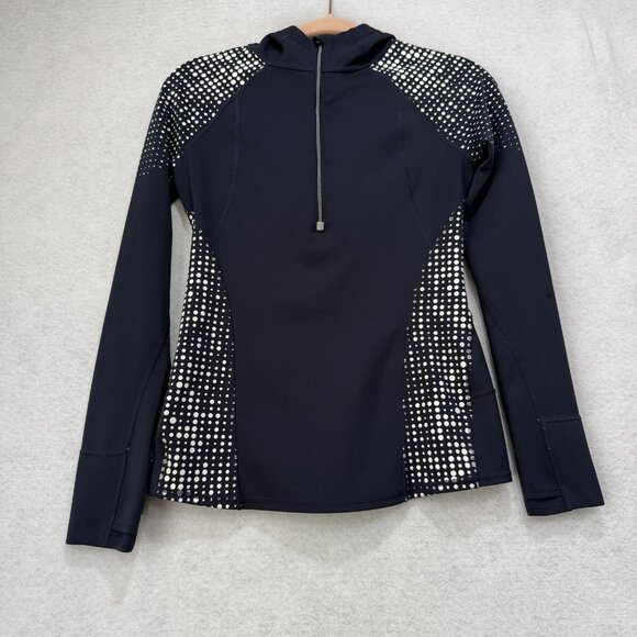Athleta Pullover Womens XXS Blue White Polka Dot Hooded Long Sleeve Activewear - Picture 1 of 9